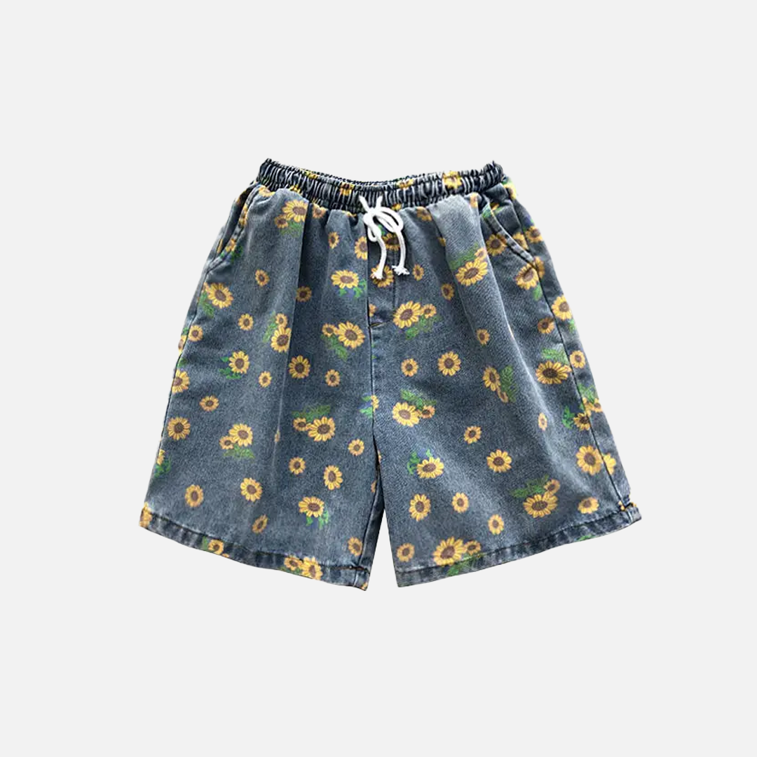 Short en jean à fleurs en coton pour homme