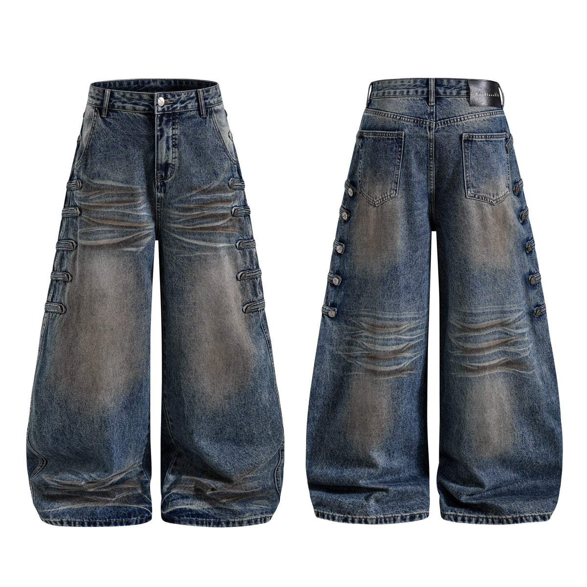 Madxmarx Washed Button-Detail Baggy Jeans