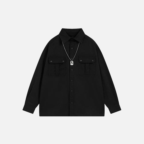 Camisa Polo com Gola e Dois Bolsos - Preto / M