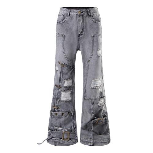 Madxmarx Distressed Flare Jeans - S / Grey
