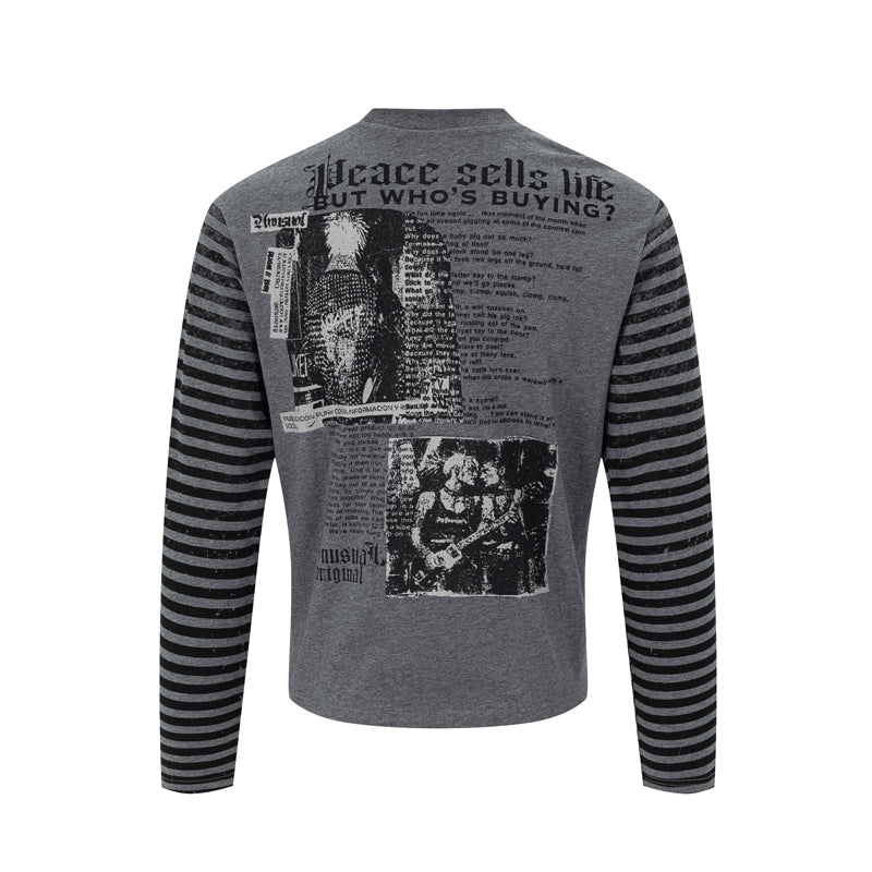 Madxmarx Striped Sleeve Gothic Graphic Long Sleeve Tee