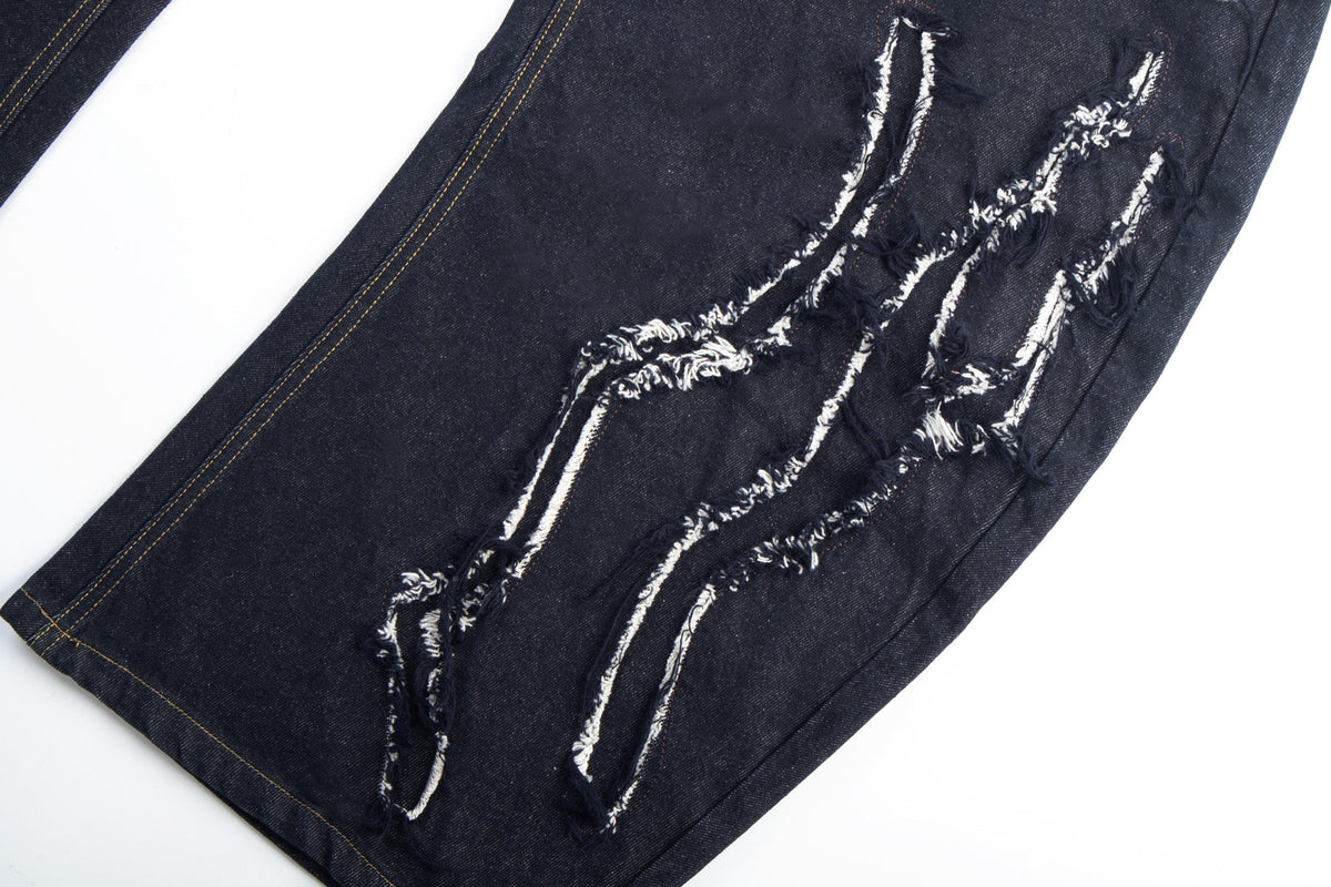 Madxmarx Distressed Flame Stitch Baggy Jeans