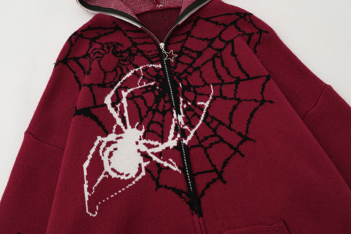 Madxmarx Spider Web Knit Zip Hoodie