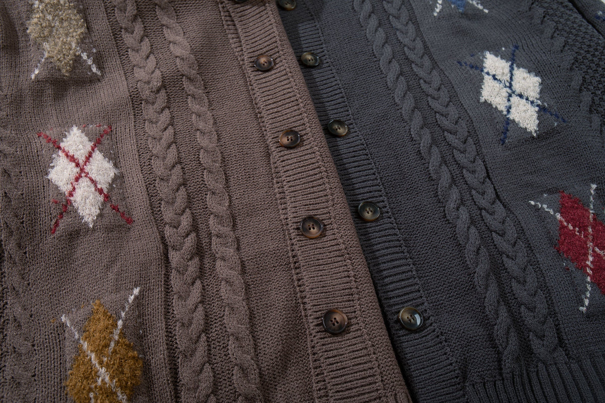 Madxmarx Argyle Cable Knit Cardigan