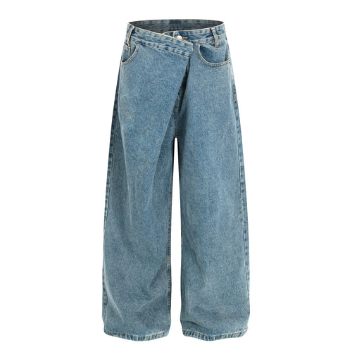 Madxmarx Asymmetric Waist Wide-Leg Denim Pants - XS / Blue