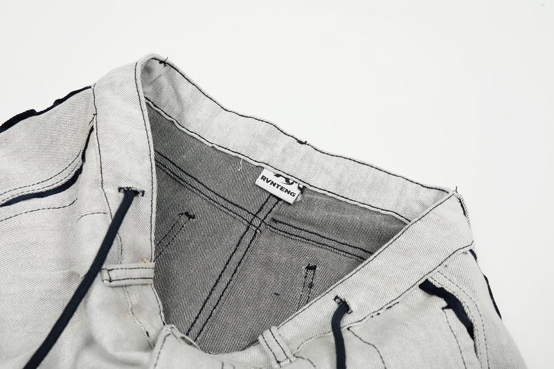 Madxmarx Contrast-Stitch Wide-Leg Denim Pants