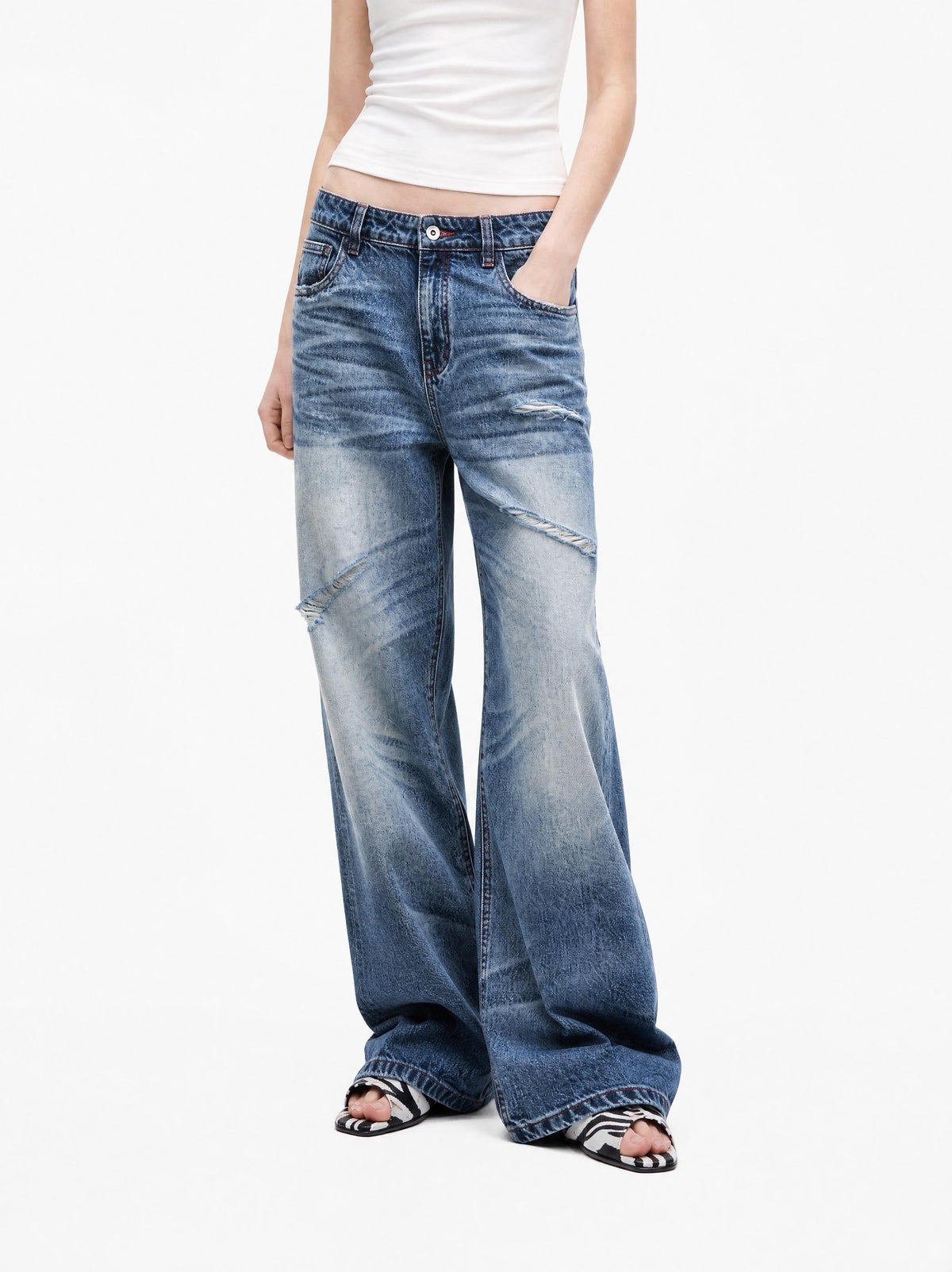 Madxmarx Washed Distressed Baggy Jeans