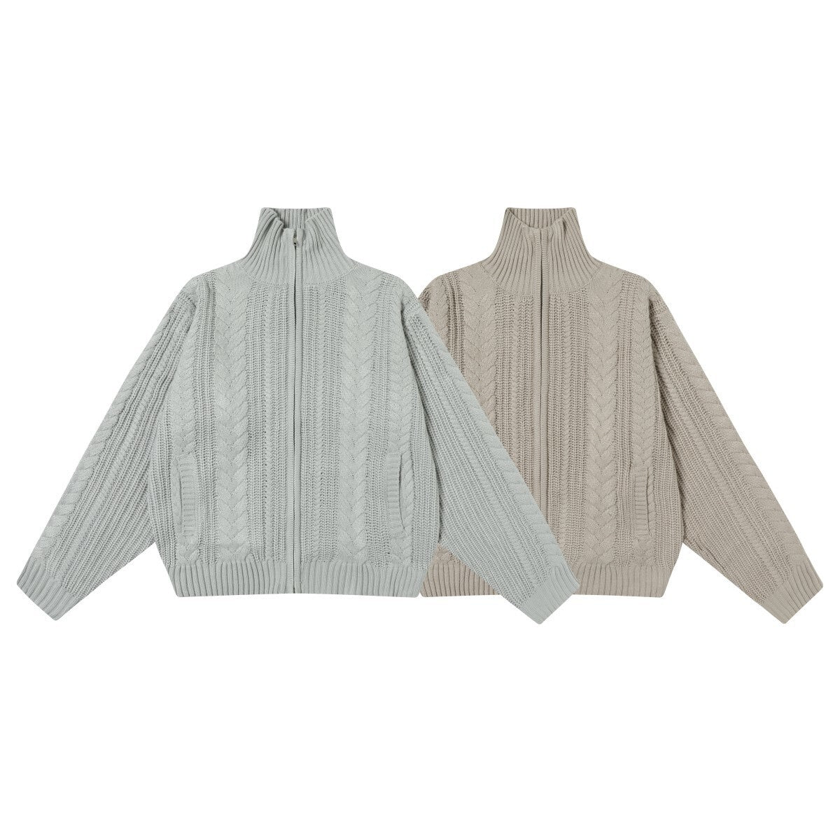Madxmarx High Neck Cable Knit Zip Sweater