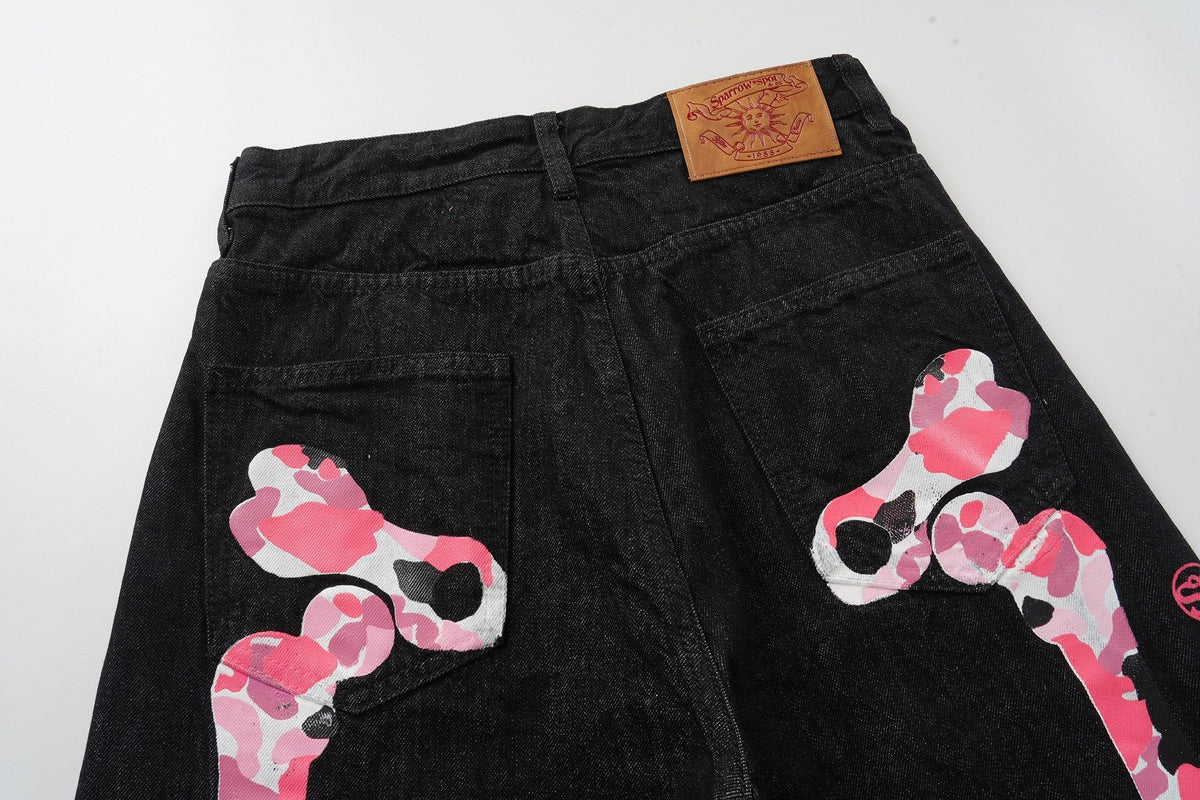 Pantalones vaqueros de pierna ancha con estampado de esqueleto de Madxmarx
