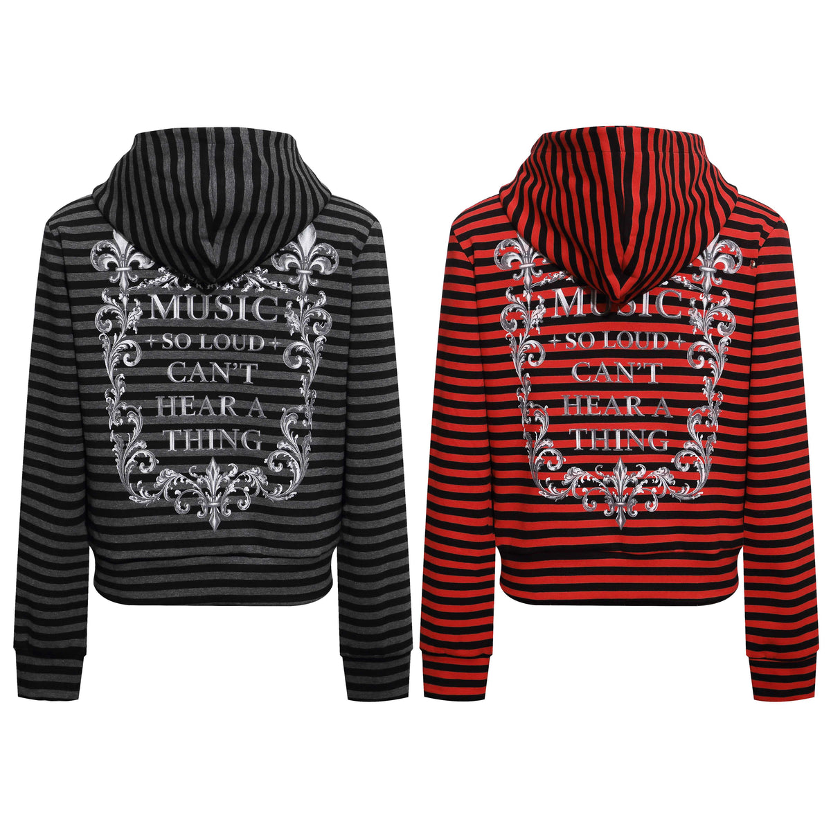 Madxmarx Fleur-De-Lis Striped Zip-Up Hoodie