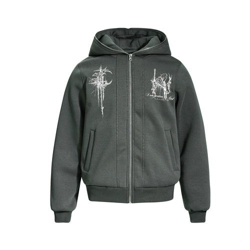 Madxmarx Gothic Line Art Kapuzenpullover mit Reißverschluss - S / Grau