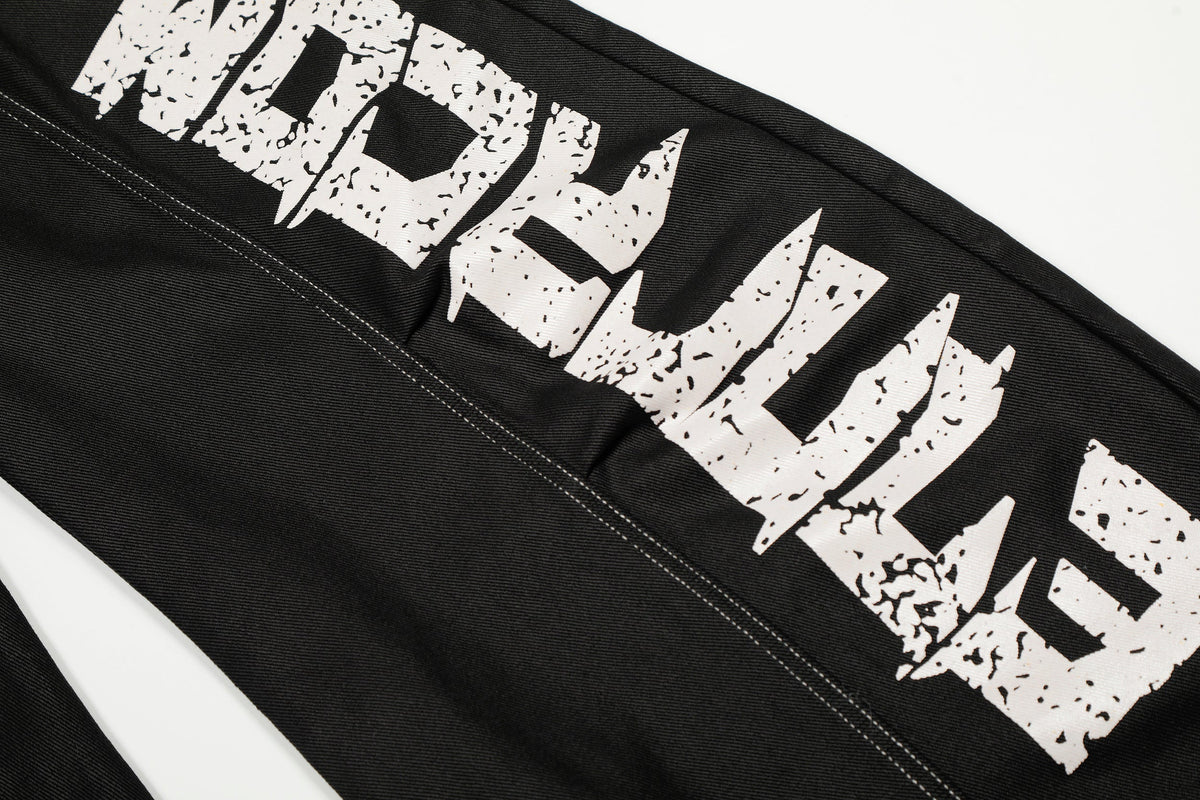 Pantalon en jean large à surpiqûres contrastantes imprimé Madxmarx