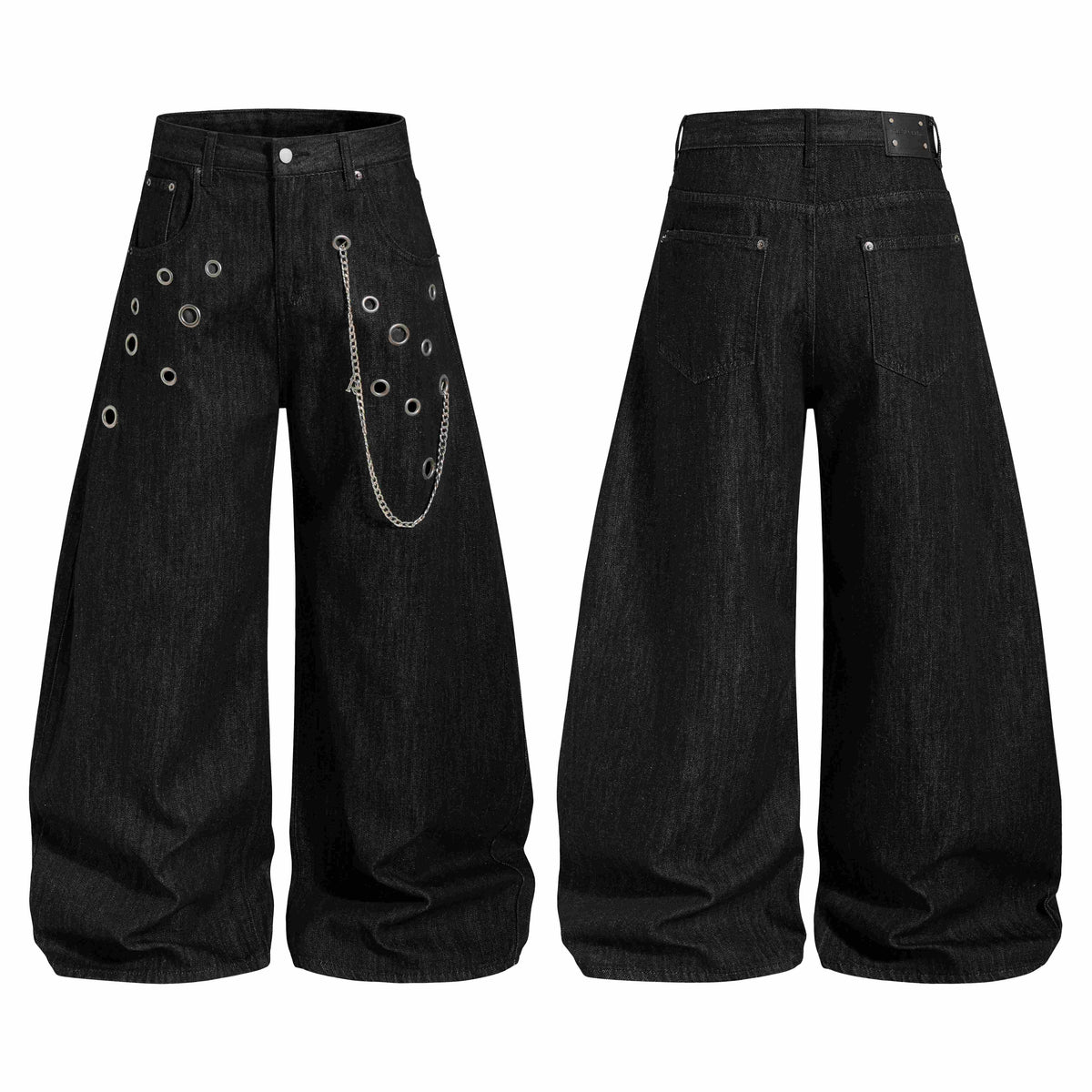 Madxmarx Nietenkette-Hose mit weitem Bein aus Denim