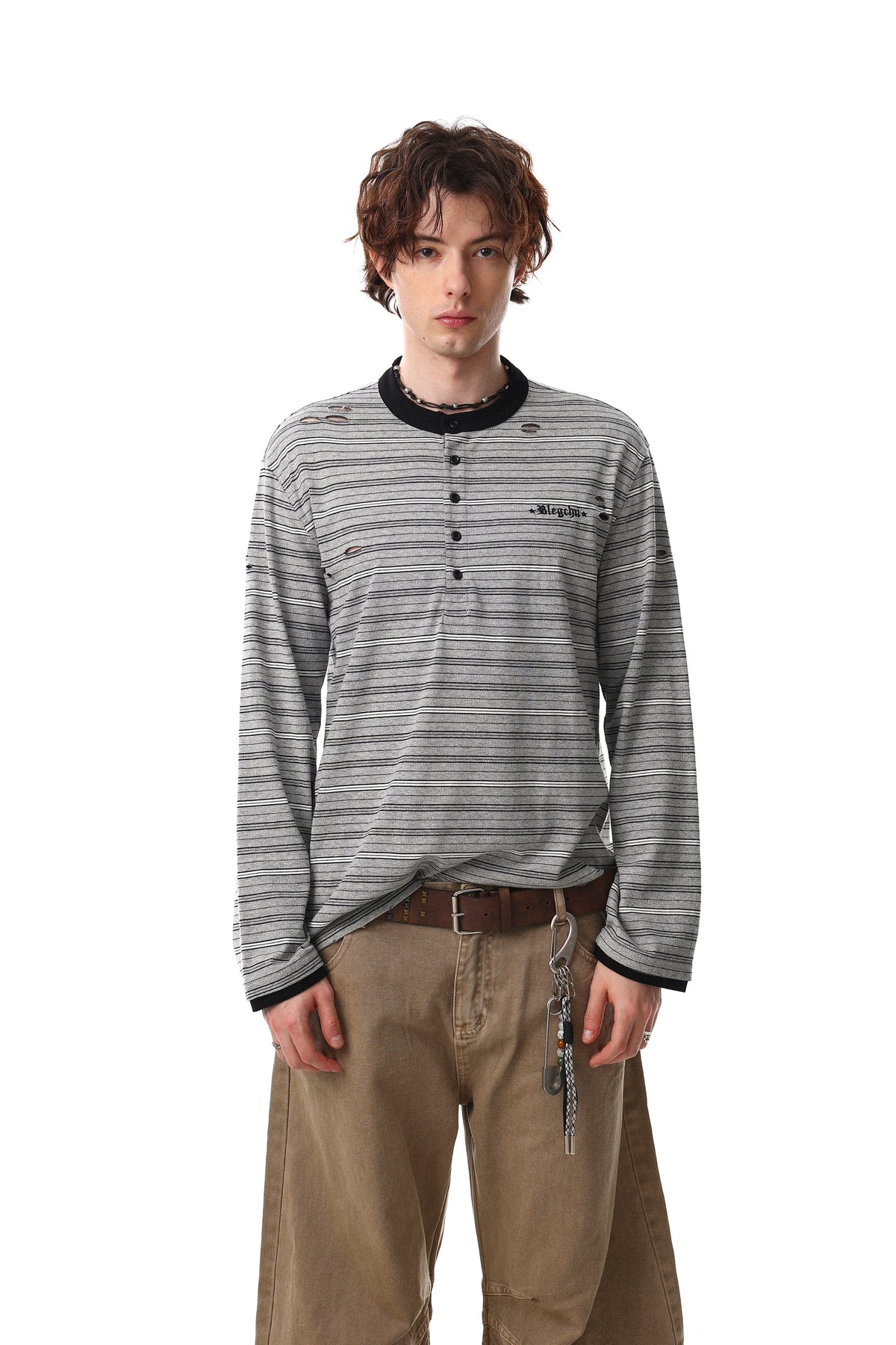 Madxmarx Striped Henley Long Sleeve Tee