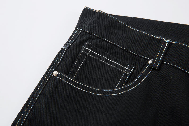 Madxmarx Embroidered Crest Wide-Leg Jeans