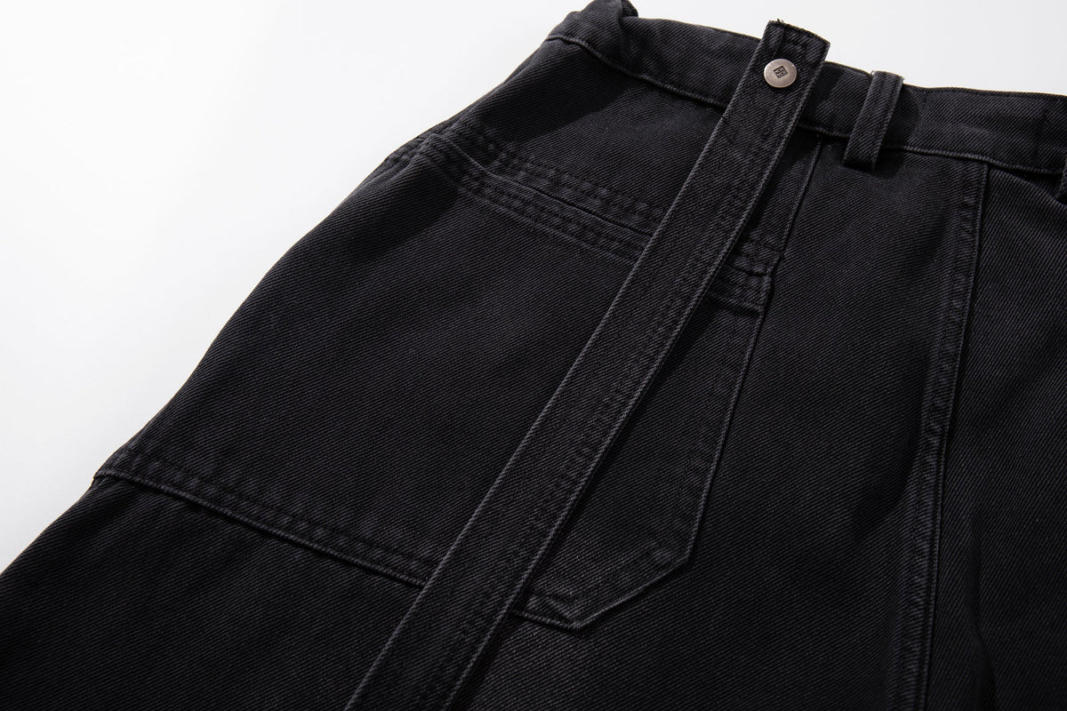 Madxmarx Strap-Detail Washed Wide-Leg Jeans