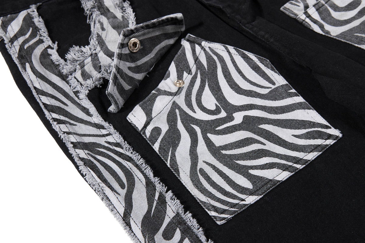Madxmarx Zebra Panel Cargo Flared Jeans