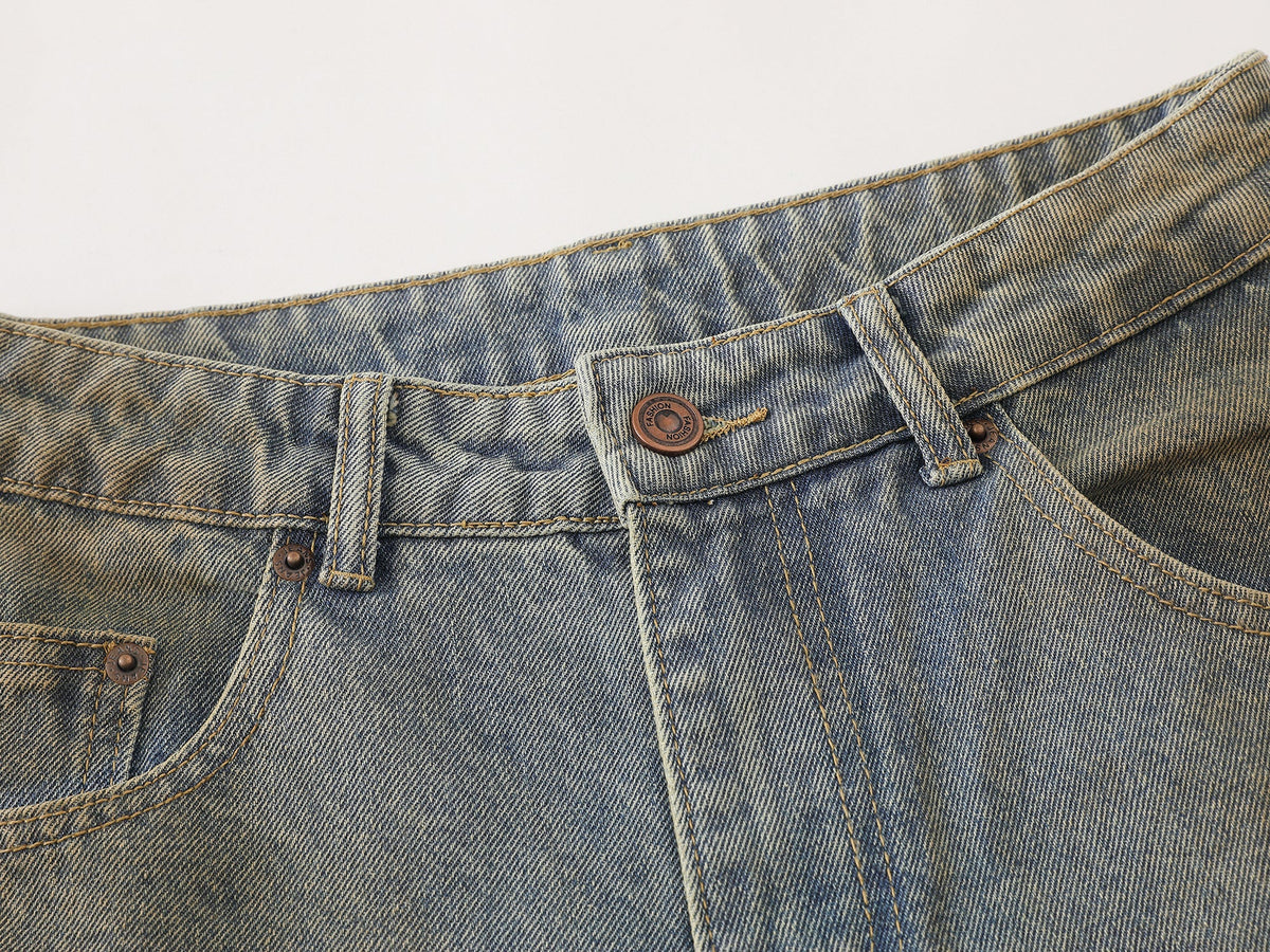 Madxmarx Faded Curved-Panel Wide-Leg Denim Pants