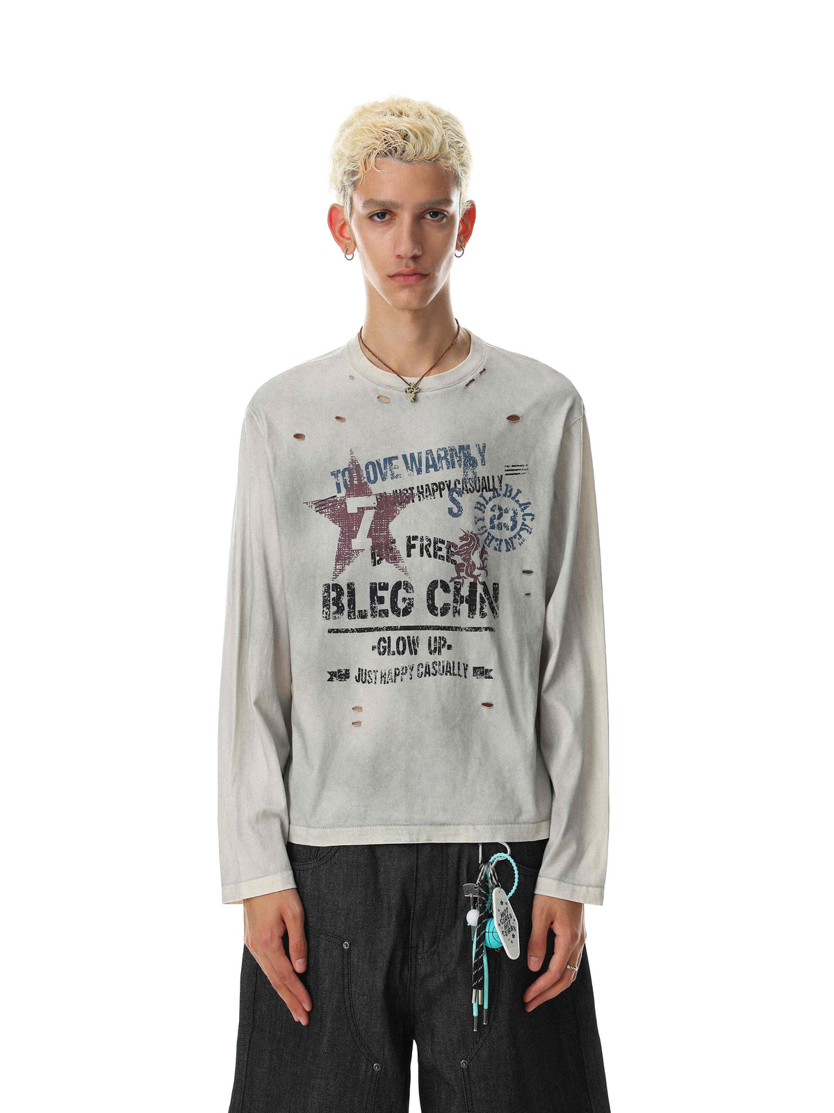 Madxmarx Vintage Distressed Graphic Long Sleeve T-Shirt