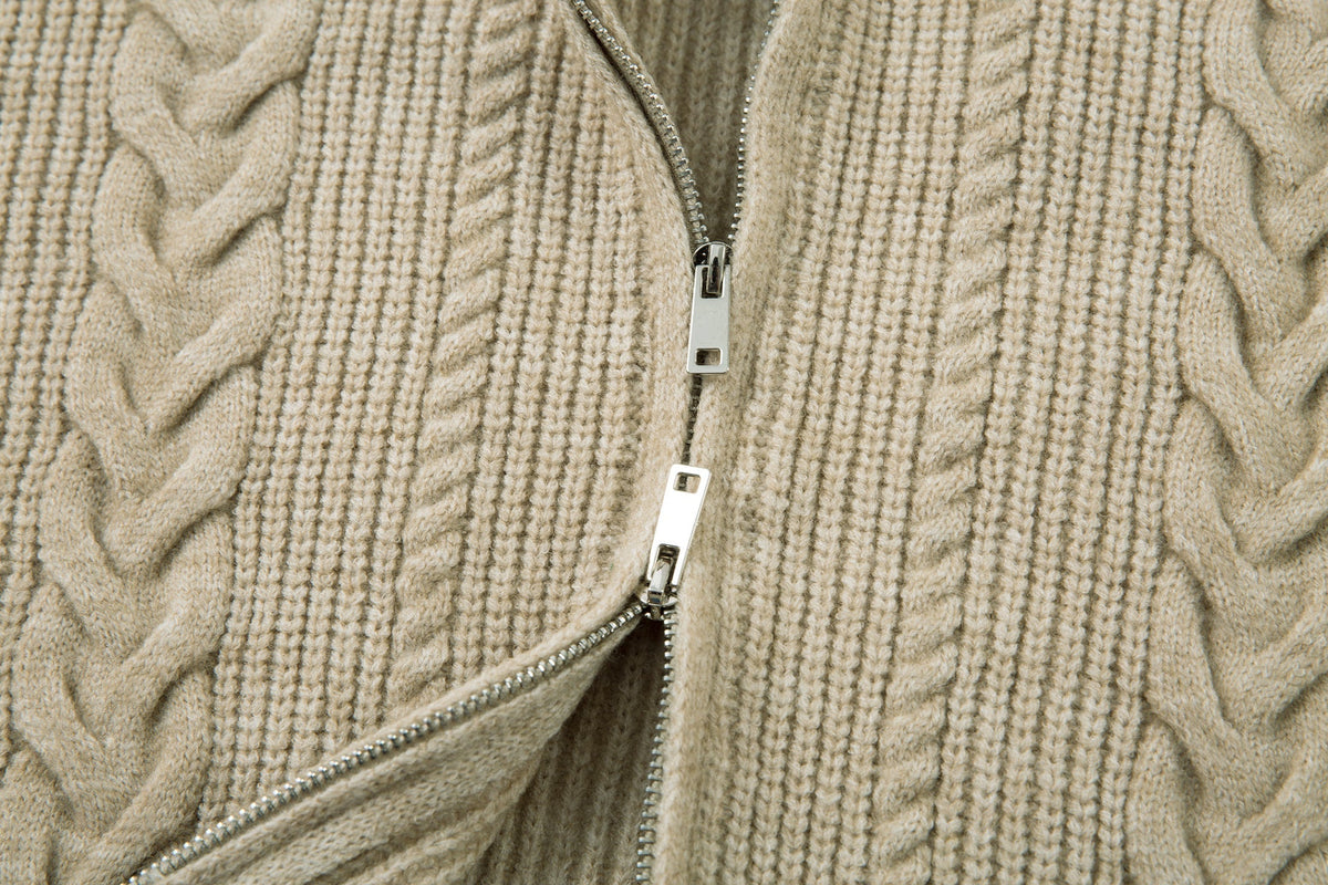 Madxmarx Cable Knit Zip-Up Sweater Jacket