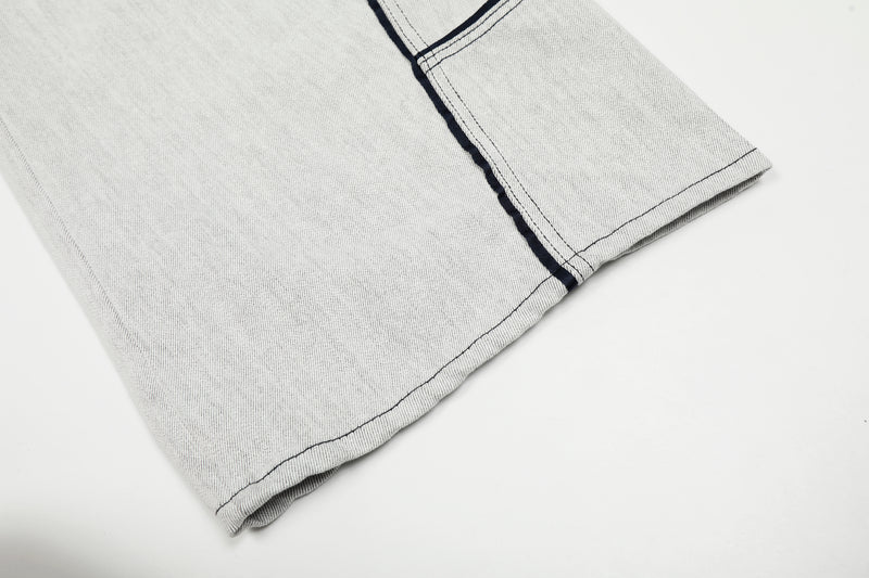 Madxmarx Contrast-Stitch Wide-Leg Denim Pants