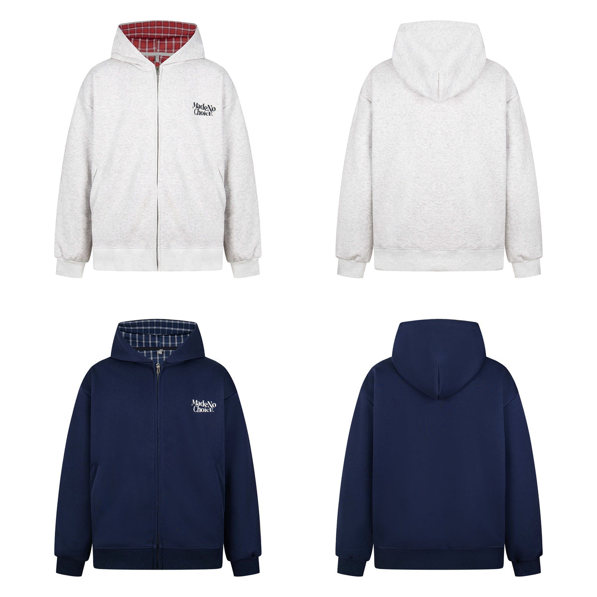 Madxmarx Plaid-Lined Minimal Zip Hoodie