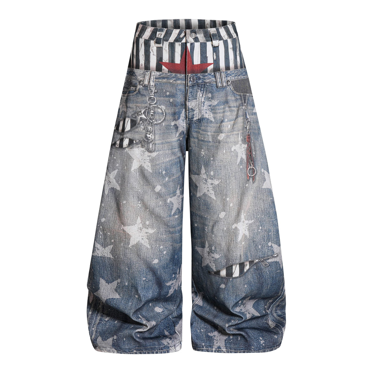 Madxmarx Layered Star Print Balloon Jeans
