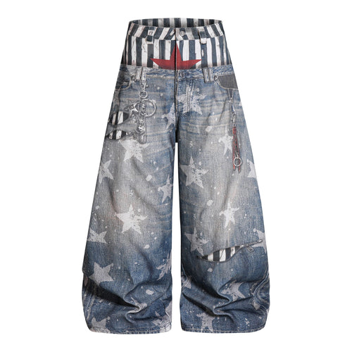 Madxmarx Ballonjeans mit Sternenprint im Lagen-Look - S / Blau