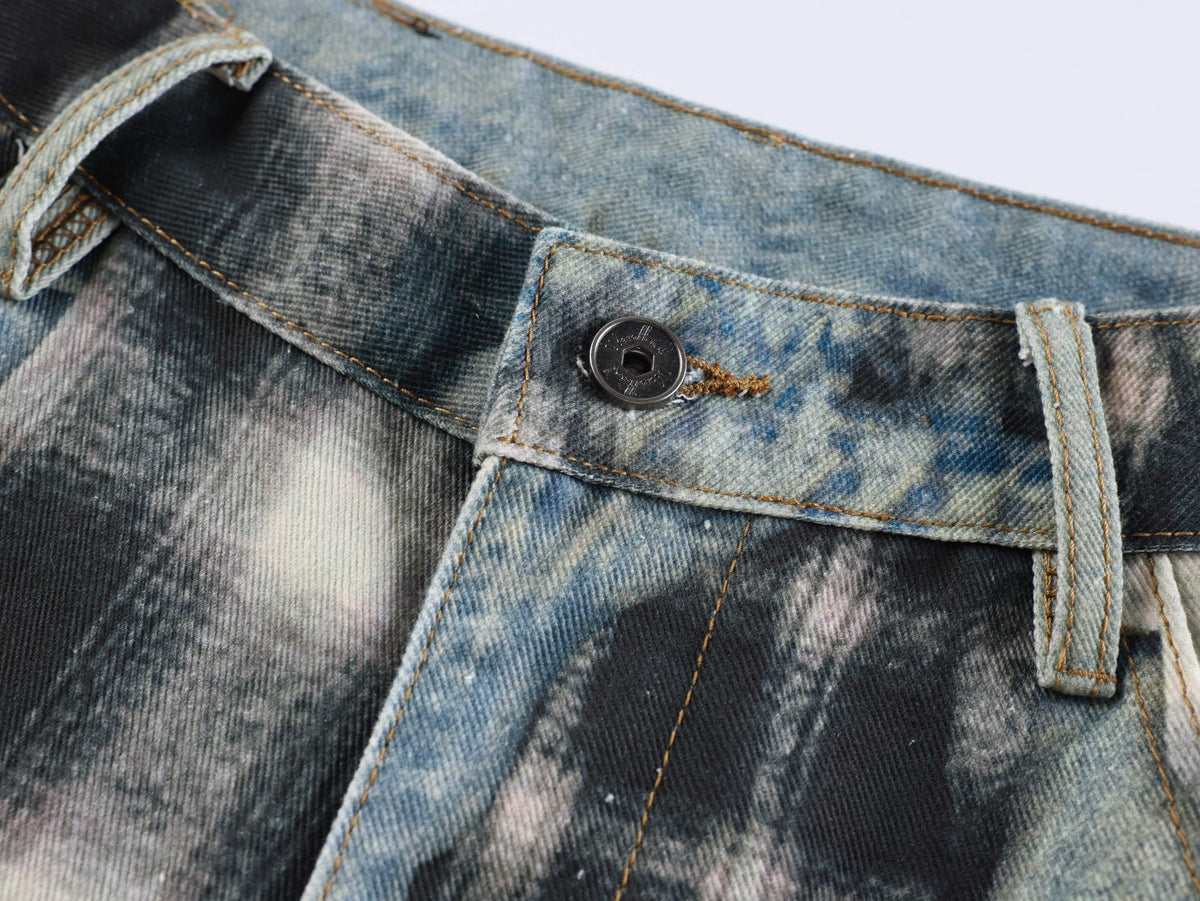 Jeans tipo globo de parches de franela en capas de Madxmarx