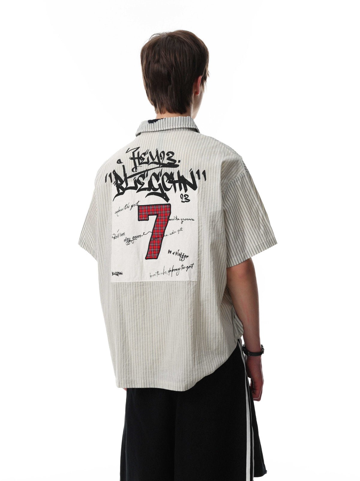 Madxmarx “Pinstripe Patch Graphic Shirt”