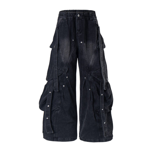Madxmarx Multi-Pocket Baggy Denim Jeans - S / Black
