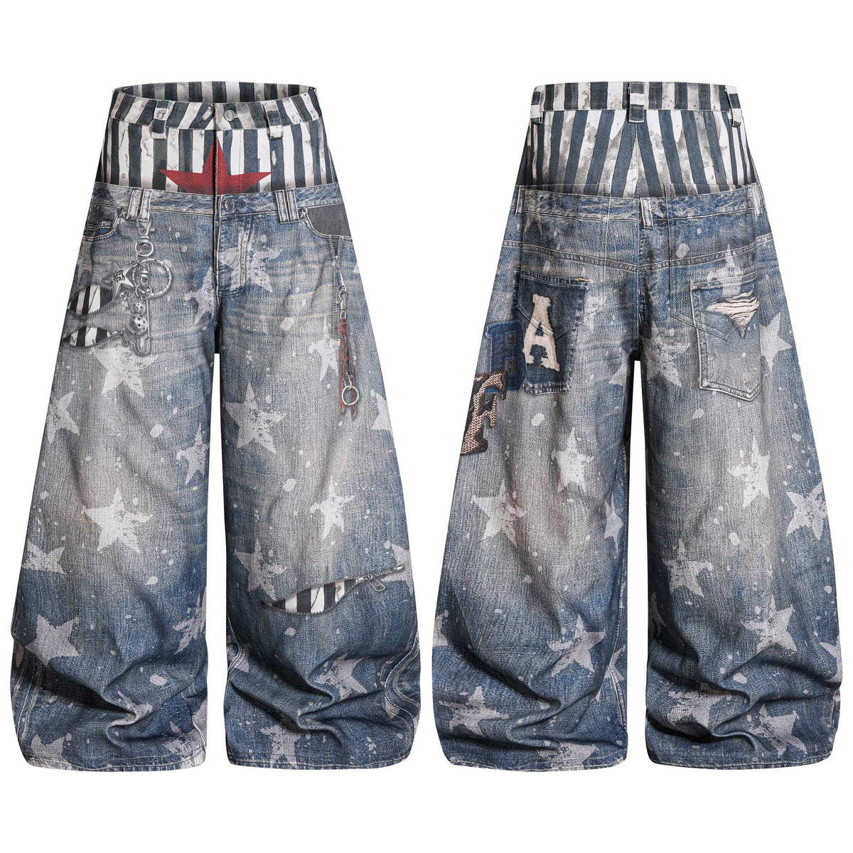 Madxmarx Layered Star Print Balloon Jeans
