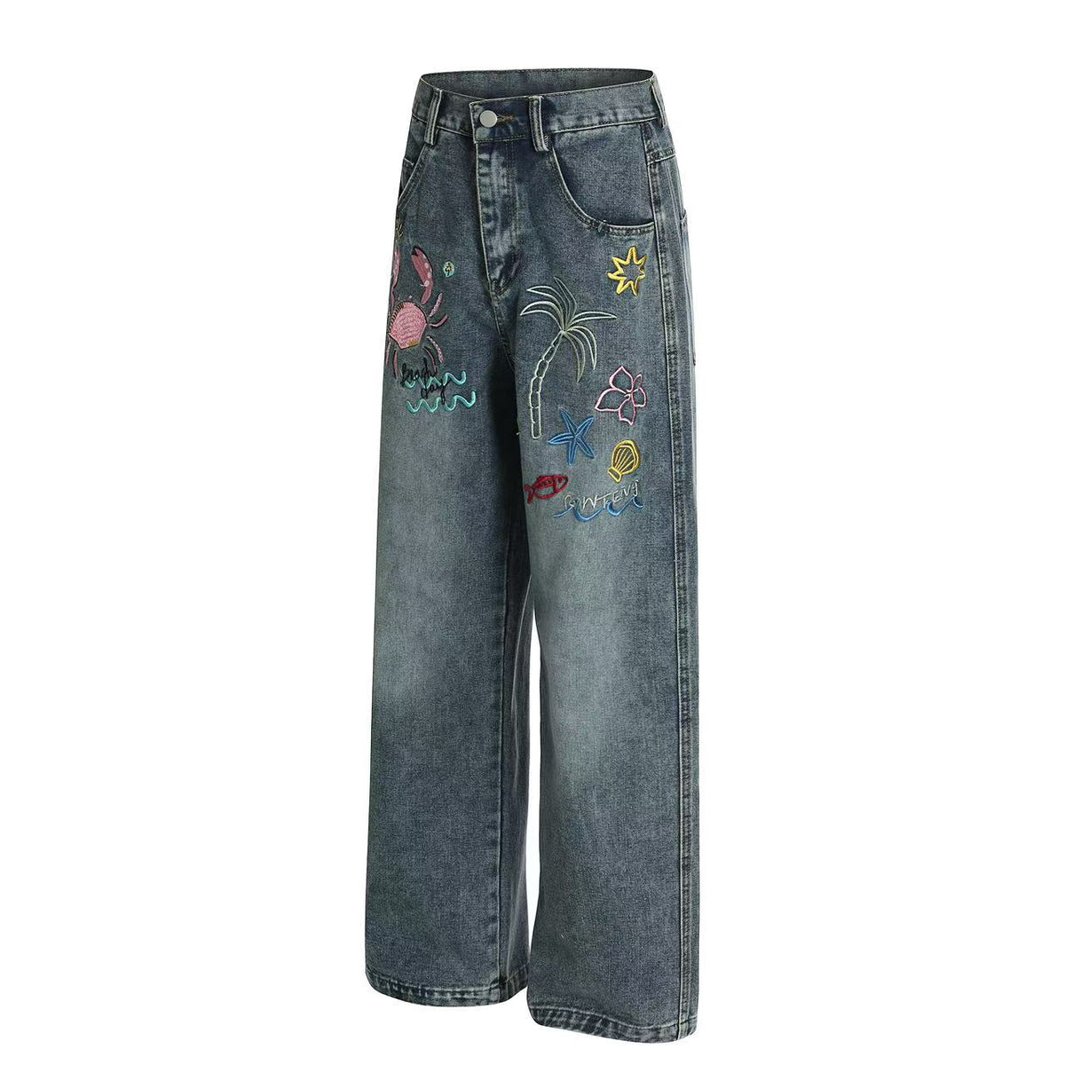 Jean en denim brodé tropical Madxmarx