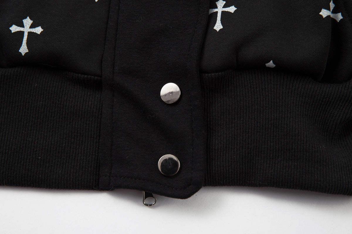 Madxmarx Cross Print Faux Fur Hooded Jacket