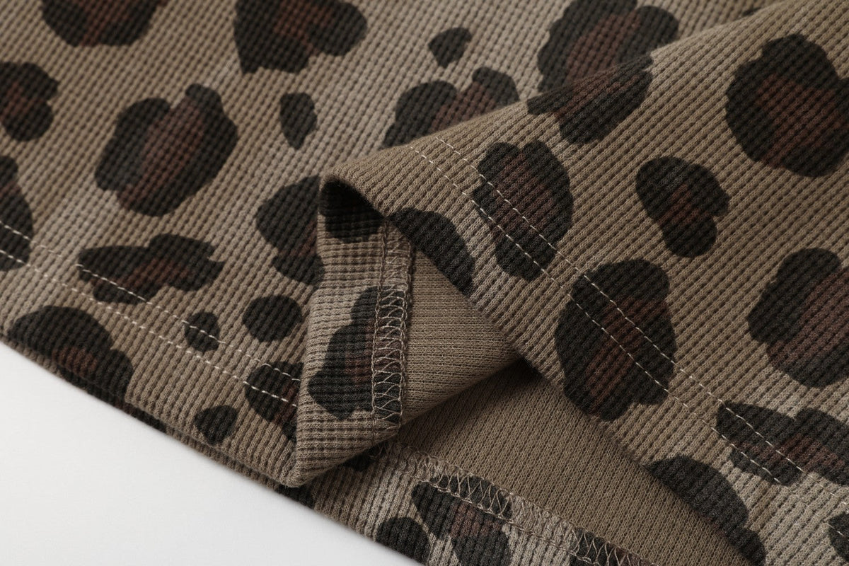 Madxmarx Leopard Print Long Sleeve Polo