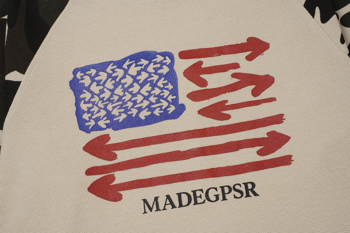 Madxmarx Camo Sleeve Flag Graphic Long Sleeve Tee