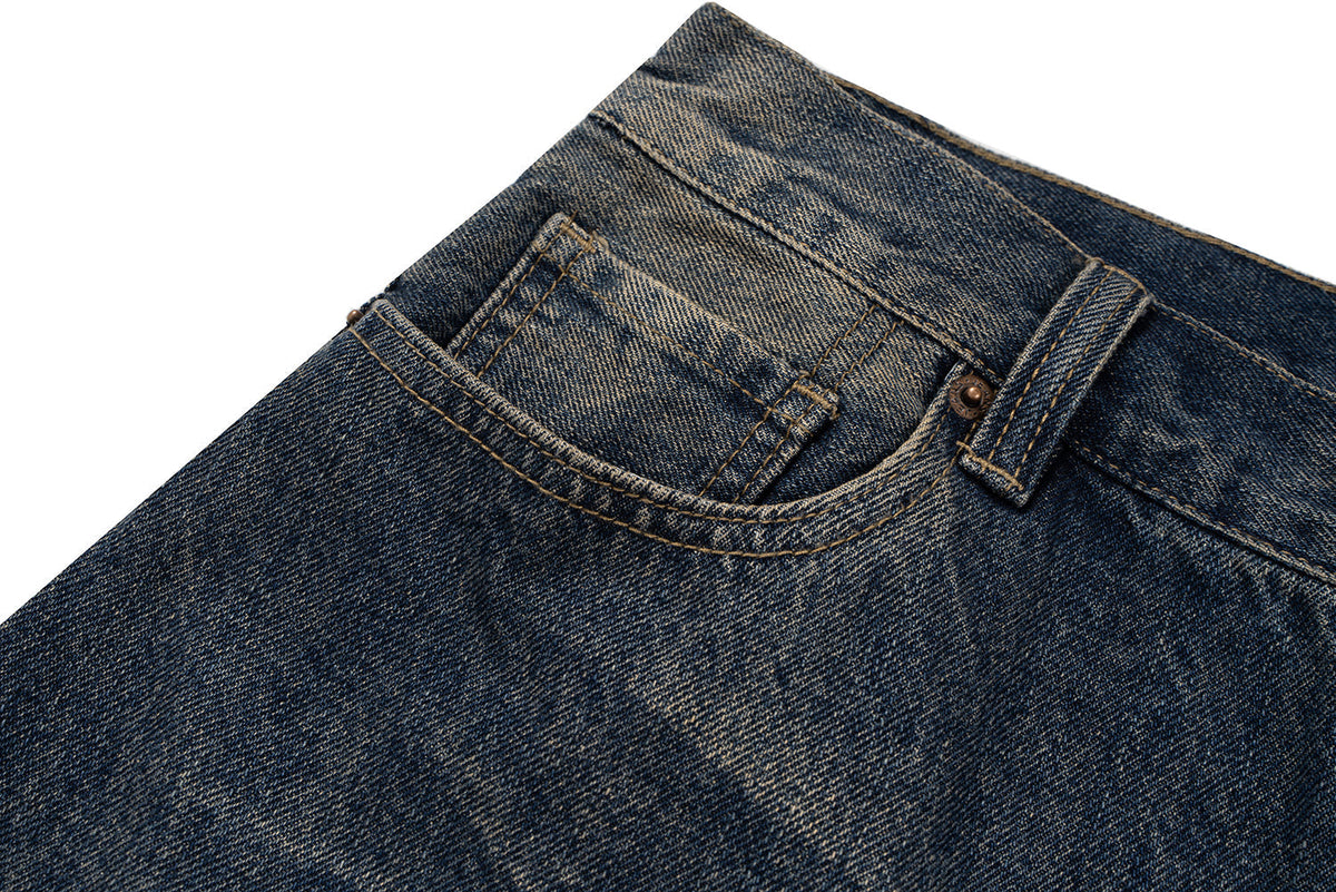 Madxmarx Distressed Leather Patch Denim Jeans