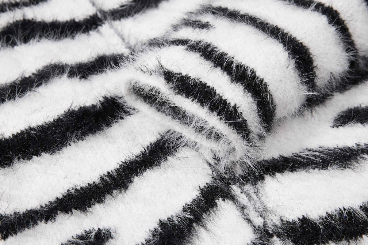 Madxmarx Fuzzy Zebra Graphic Zip-Up Sweater
