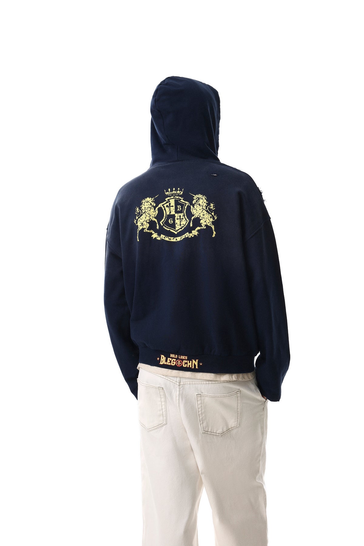 Madxmarx Distressed Crest Zip-Up Hoodie