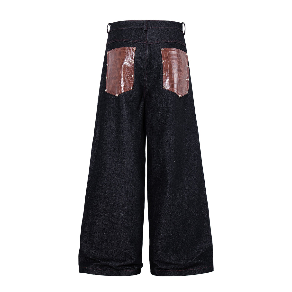 Madxmarx Croc-Effect Panel Studded Wide-Leg Jeans