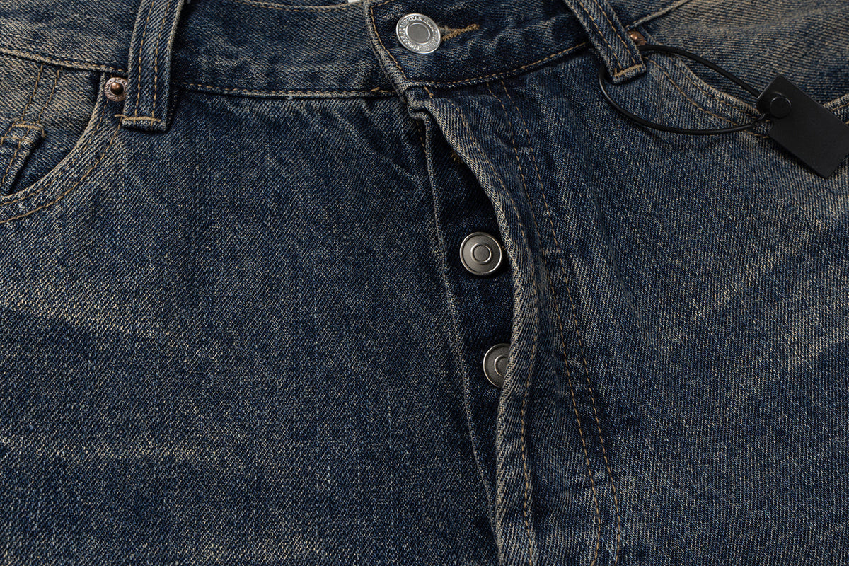 Madxmarx Distressed Leather Patch Denim Jeans