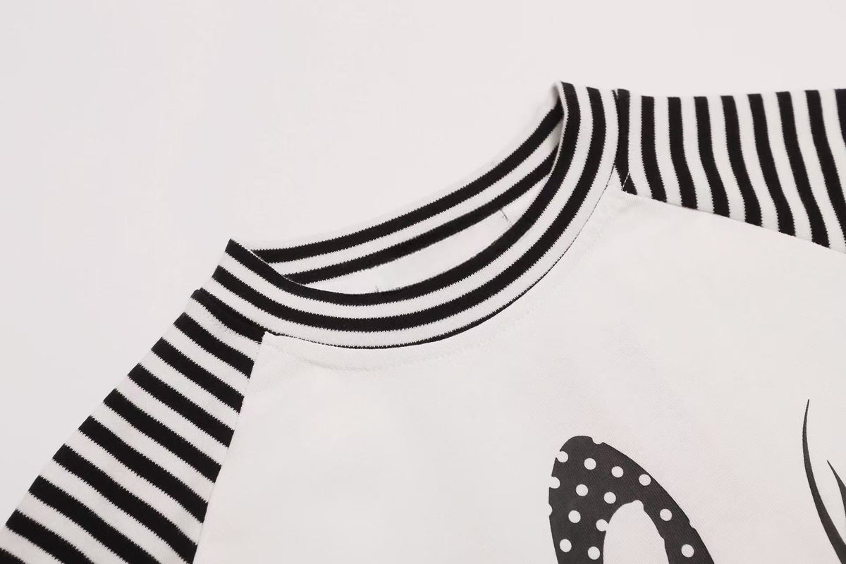 Madxmarx Music Note Striped Raglan Long Sleeve Tee