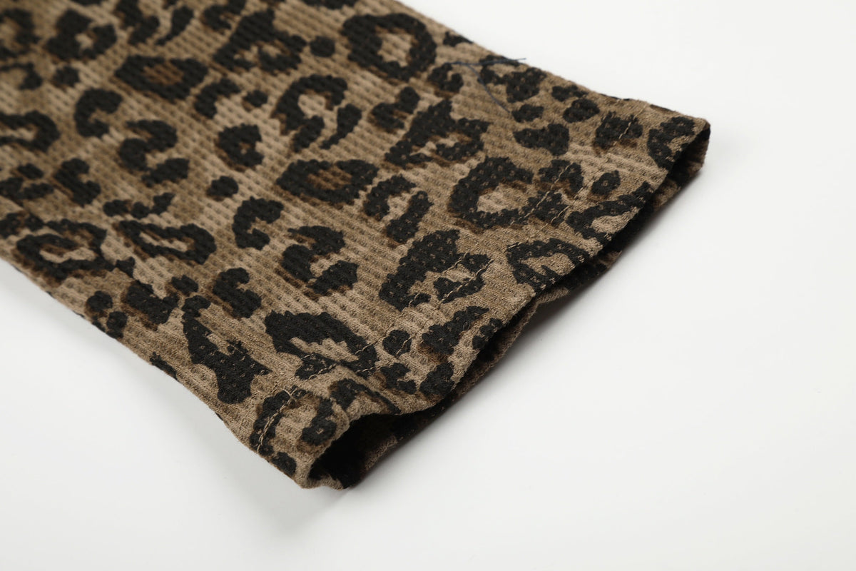 Madxmarx Leopard Sleeve Graphic Waffle Long Sleeve T-Shirt