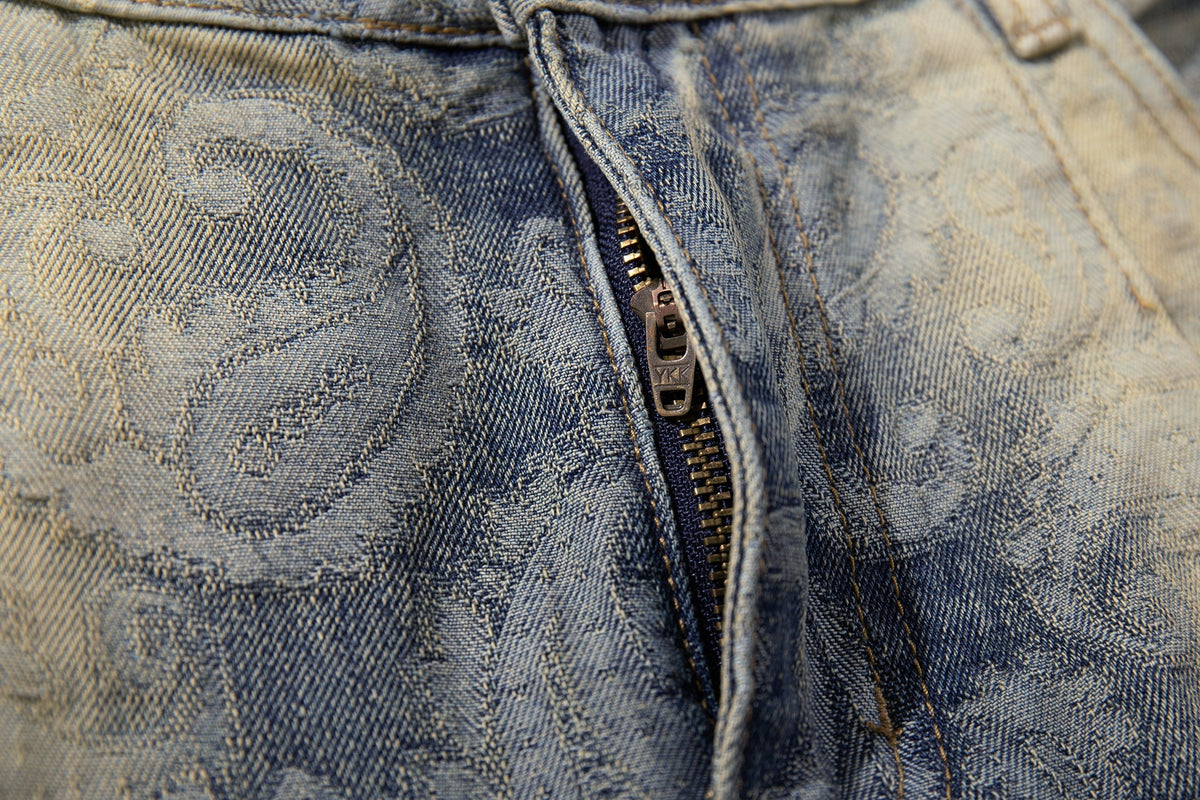 Madxmarx Paisley Spray-Fade Jeans mit weitem Bein