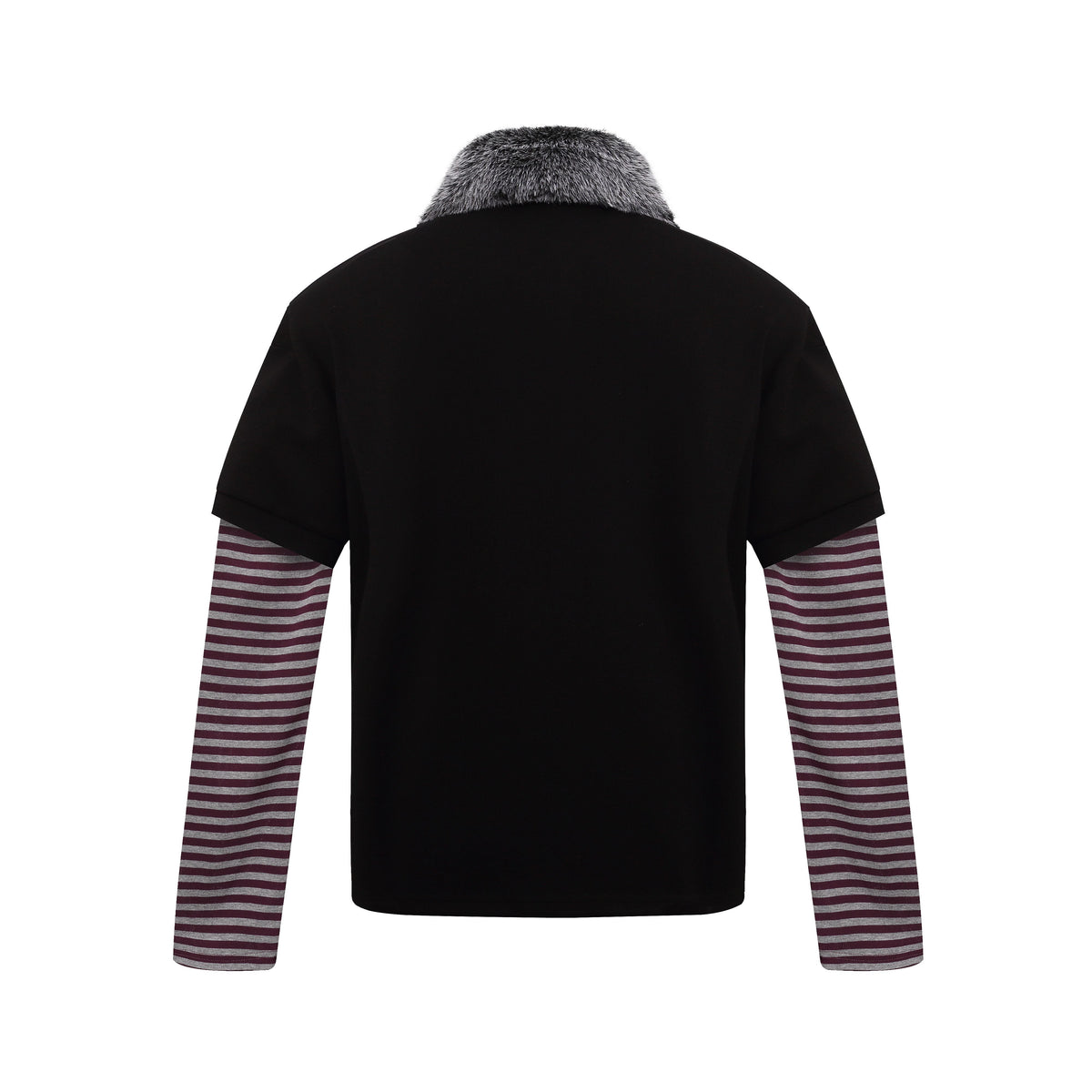 Madxmarx Faux Fur Collar Layered Polo Long Sleeve Tee