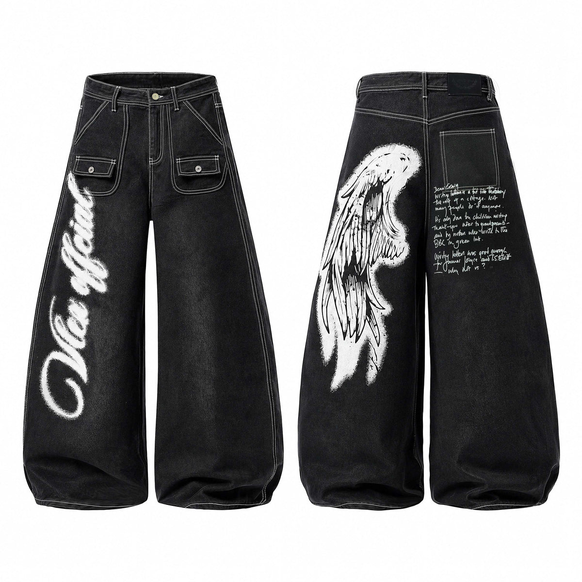 Madxmarx Angel Wing Graffiti Wide-Leg Jeans