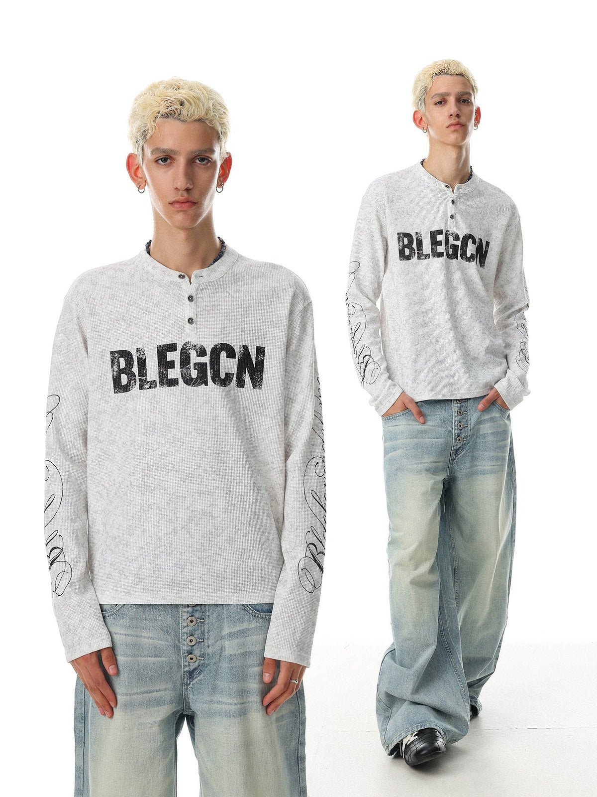 Madxmarx BLEGCH Graphic Henley Long Sleeve Tee