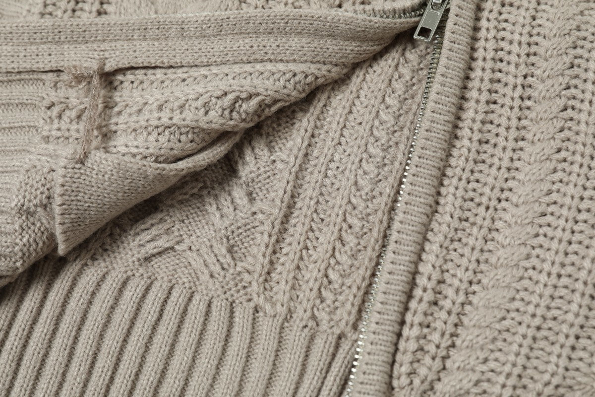 Madxmarx High Neck Cable Knit Zip Sweater