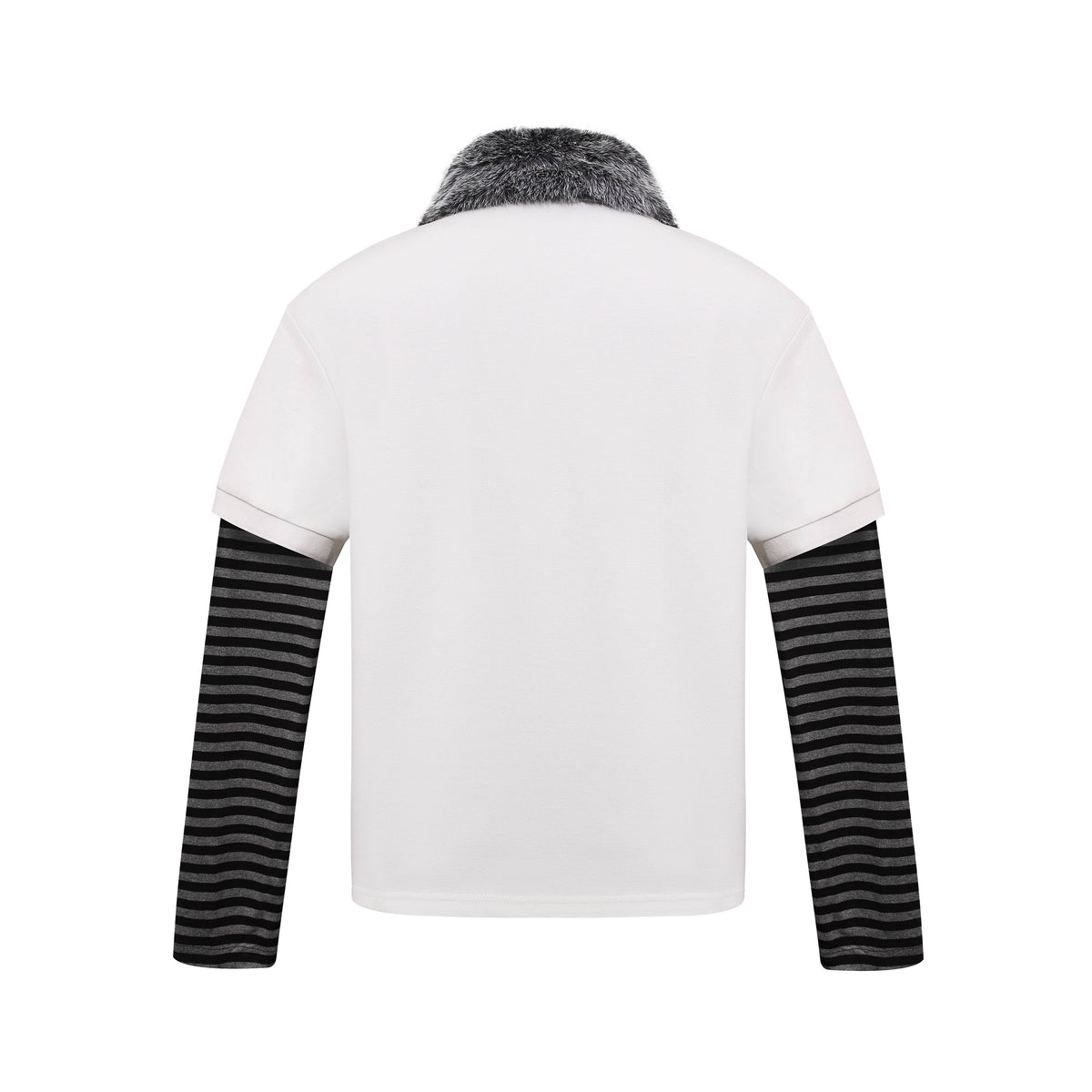 Madxmarx Faux Fur Collar Layered Polo Long Sleeve Tee
