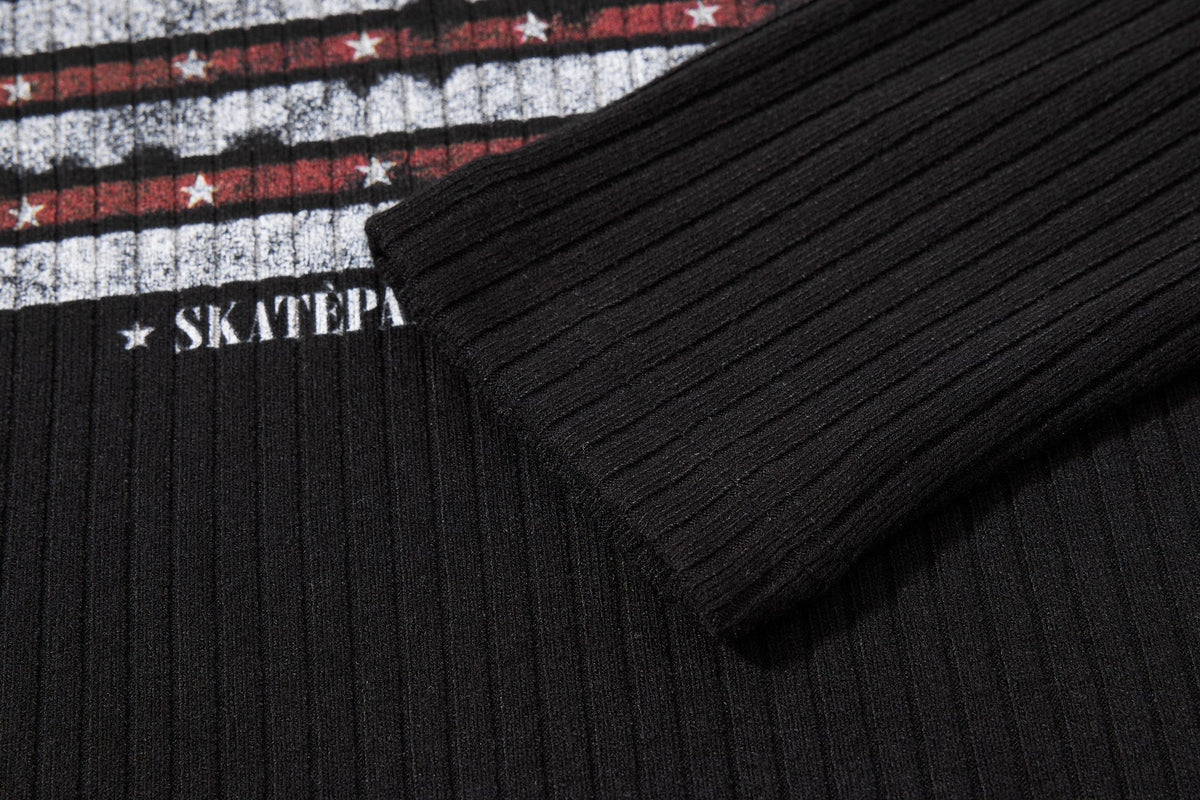 Madxmarx Distressed Flag Ribbed Long Sleeve Tee